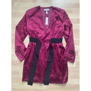 Fleur Du Mal Charmeuse Womens Size 10 Medium Silk Velvet Maroon Robe Burgundy